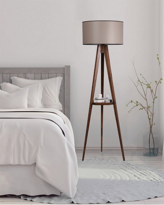 Opviq Lámpara de Pie de Madera con Estante y Pantalla Cilíndrica Nogal Opviq Lámpara de Pie de Madera con Estante y Pantalla Cilíndrica Nogal
